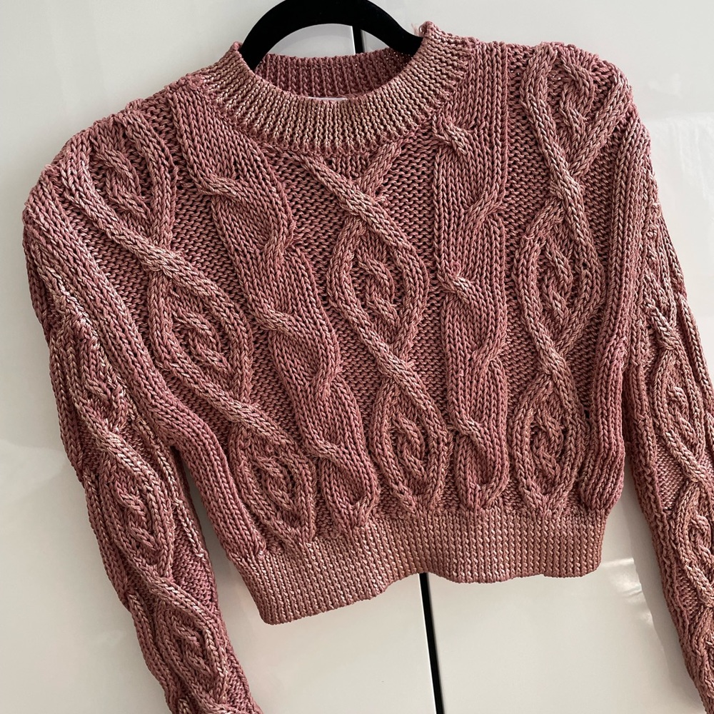 ZARA metallic pink sweater cropped SIZE SMALL